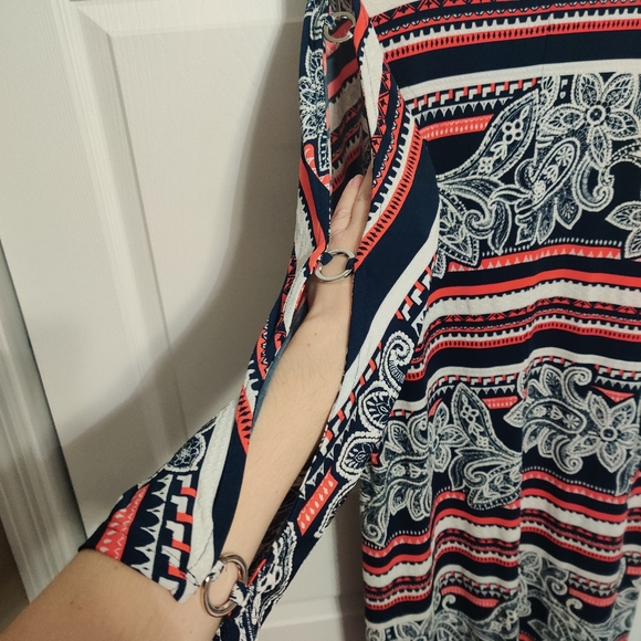 Est. 1946 women's xl dress red blue floral open sleeve midi light summer - Picture 5 of 12